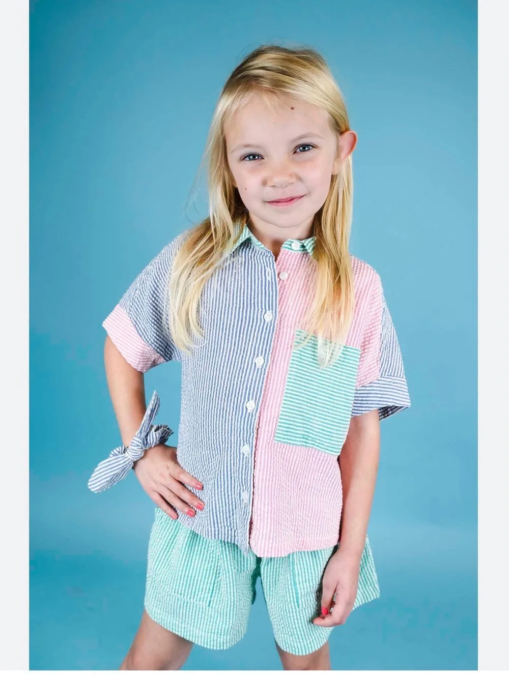 ARSENE LES PIPELETTES Kids Boho Patchwork Striped Button Down Shirt 4a